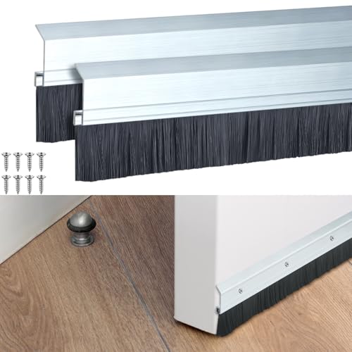 Hushee Brush Door Sweep for Exterior Interior, 48 Inches, Sliver, 2 Pack
