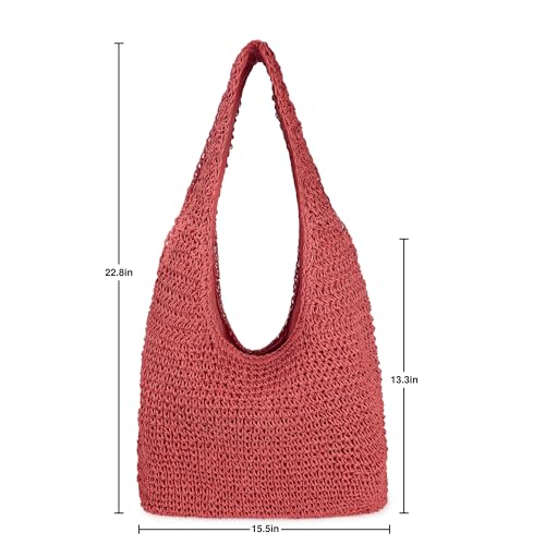 Image of Women Large Straw Beach Bag Handmade Woven Shoulder Bags Hobo Tote Handbag Purse for Summer