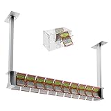 Espositore gratta e vinci da soffitto in plexiglass trasparente a 10 contenitori munito di sportellino frontale lato rivenditore, Misure monoblocco: 121x17x H15 cm