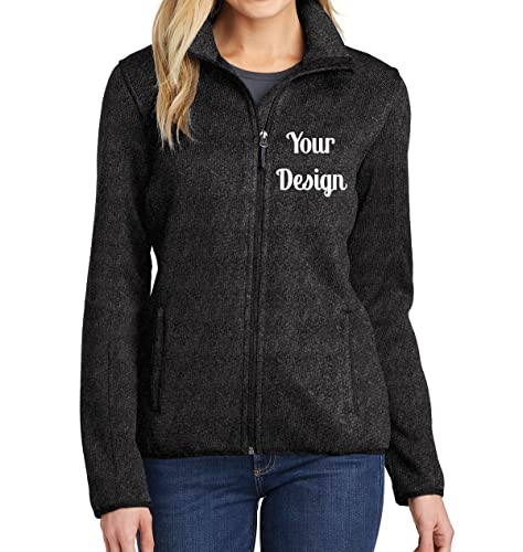INK STITCH Women L232 Custom Design your Own Logo Texts Stitching Sweater Fleece Jackets - 3 Colors