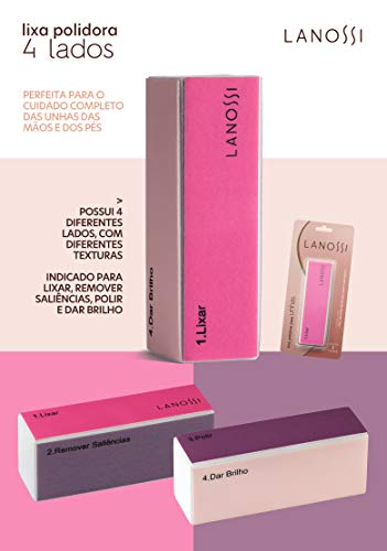 Lixa de Unhas Polidora de 4 Lados, Lanossi Beauty & Care, Rosa/ Roxo/Cinza, Lanossi Beauty & Care, R