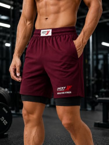 Image of Men's 2-in-1 Dual Layer Workout Shorts with Compression Liner, Phone Pocket, Quick-Dry Athletic Running Shorts for Gym, Training, Sports & Fitness