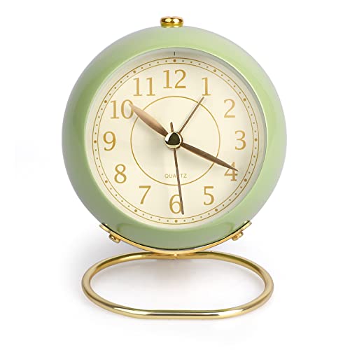 Alarm Clock Battery Operated, Green Small Vintage Clock with Night Light, Silent Non-Ticking Classic Table Clock Desk Clock, Analog Alarm Clock for Kids for Bedroom Bedside Indoor Decor