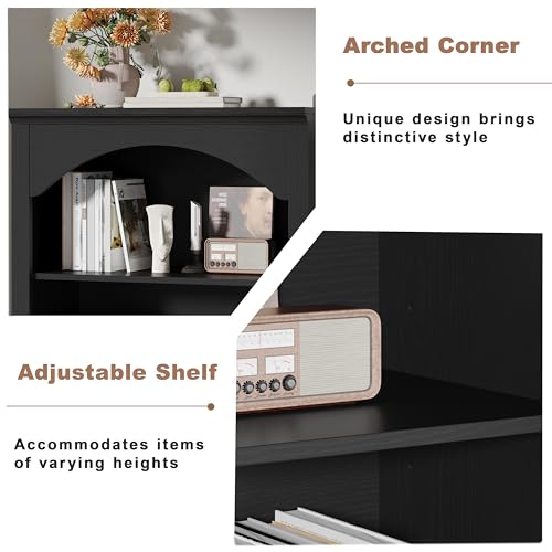 Image of 56 inch H Tall Bookshelf and Bookcase, Arched Book Shelf with 4-Tier Open Shelves, Wooden Storage Bookcase Freestanding Display Bookshelves for Bedroom, Living Room, Black