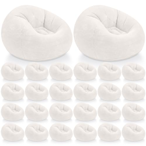 Image of Realspring Inflatable Bean Bag Chairs Outdoor Blow up Camping Chairs Inflatable Lazy Sofa Folding Portable Bean Bag Loungers Couch for Movie Night(Beige,24 Pcs)