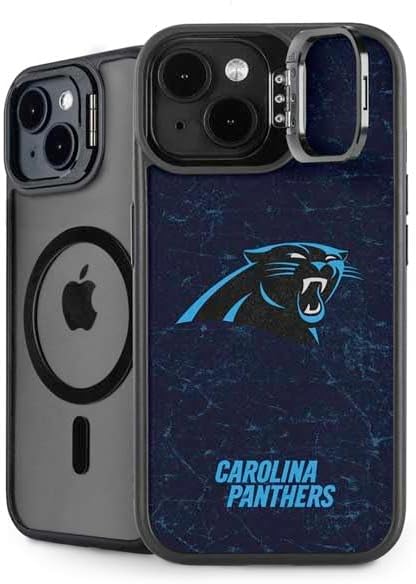 Skinit Kickstand Phone Case Compatible with iPhone 15 Plus - Officially Licensed NFL Carolina Panthers Distressed Design