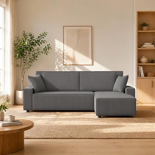 Boneless Cloud Couch, 96" l-Shaped Sleeper Sofa with Chaise Lounge, Premium Corduroy Fabric, 1200 Lbs Support, Modern Small Couch for Living Room