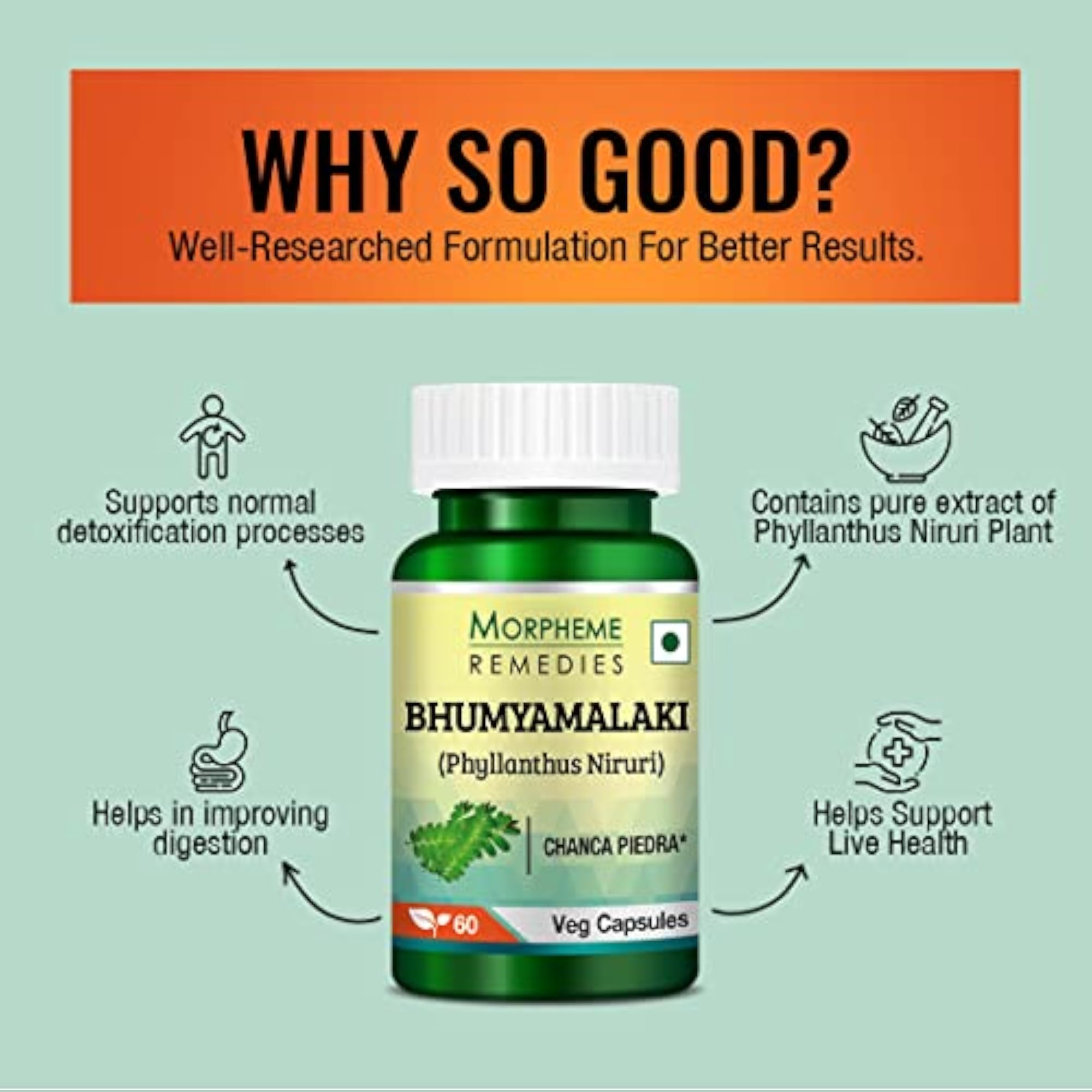 Phyllanthus Niruri Extract 500mg, 60 Veg Capsules