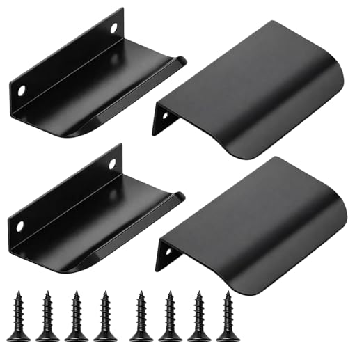 BrKern 4 Stück Schrankgriffe Möbelgriffe Versteckter, Schrankgriffe Schwarz, Geschwungener Türgriff, 80 mm Kleiderschranktürgriffe, modernes Aluminium, für Küchenschränke, Kleiderschrank, Bad