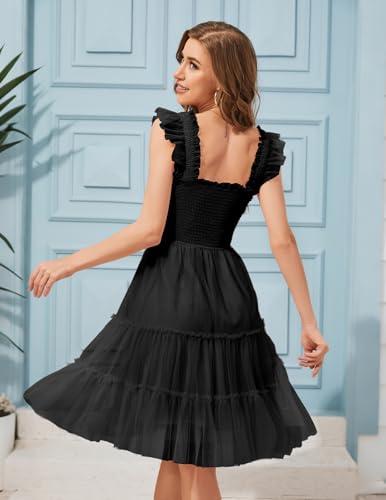 Image of Meetjen Womens Casual Summer Dresses Sleeveless Smocked 2026 Flowy Tulle Ruffle Party Square Neck Tiered Wedding Guest Dress