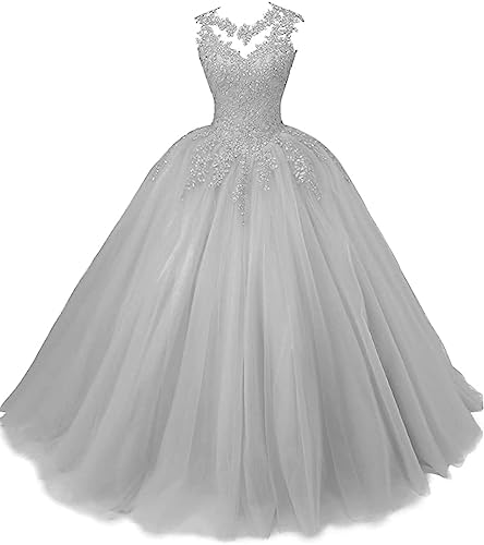Robe de soirée pour femme en tulle argenté grand bal de Quinceanera taille 38 chic