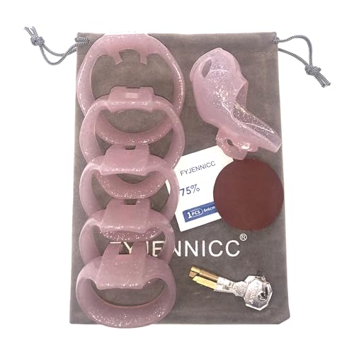 Image of HT-V4 Chastity Cage for Men | 5 Adjustable Wide Rings & 6 Colors | Beginner-Friendly | Adult Sex Toy with Sizing Guide (Pink with Silver Sparkles, Nano)