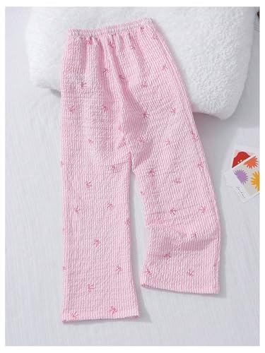 SHENHE Girl's Striped Bow Wide Leg Pants Drawstring Cute Casual Loose Trousers2