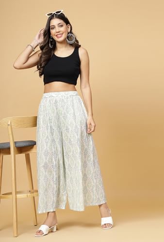 Image of Pistaa's Women's Regular Fit High Rise Pure Cotton Big Flair Printed Regular Palazzo