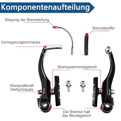 EICKMO Komplettes Universal Fahrrad Bremsen Set, Vordere und Hintere MTB Bremse, innere und äußere Bremsseile und Bremshebel Kit für Mountainbikes und Rennräder (schwarz)