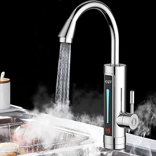 Preisvergleich Produktbild 360° Drehbar LED Elektrisch Durchlauferhitzer Wasserhahn Sofort Warm Küchearmatur Schnellheizungshahn mit digitale Wassertemperaturanzeige 3300W (Hoch)