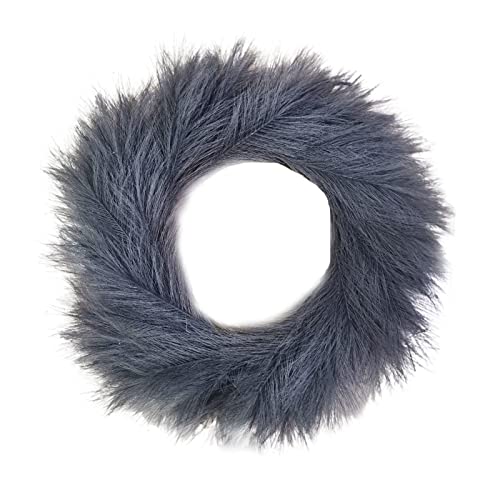 BELUAPI künstlicher Pampaskranz für alle Jahreszeiten, Haustürkranz, ganzjähriger Kranz, flauschiger Schilfrohr, Blumenkranz, rustikaler Türkranz für Boho-Heimdekoration, 60 cm, Dunkelgrau Cover