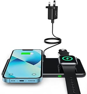 Hinyx Wireless Charger - 2 in 1 Wireless Charging Pad for iPhone 14/13/12/SE/11/XR/XS/X/8, Galaxy S22/S21/S20/Note 20/Note 10/S10/S9, iWatch 8/7/6/SE/5/4/3/2, Airpods 3/2/Pro (Adapter Included)