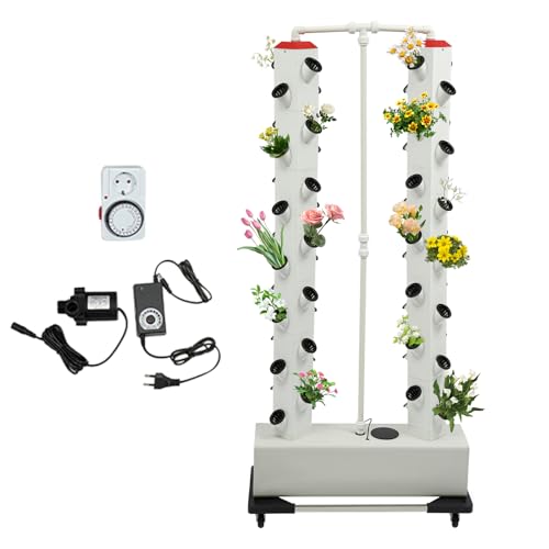 OUKANING Torre hidropónica vertical con depósito de agua de 30 l, sistema de cultivo hidropónico, 56 pods, sistema de cultivo hidropónico, aeroponía, kit de cultivo para hierbas, frutas y verduras
