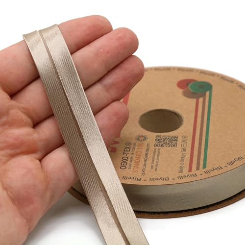 Image of Fold Satin Bias Tape - 99+ Colors - 3 /4 Inches Wide - 27 Yards - Fold Satin Binding Bias Ribbon Fabric Piping Bias Binding Tape for Sewing Clothing DIY (57. Stone Beige) BYS57