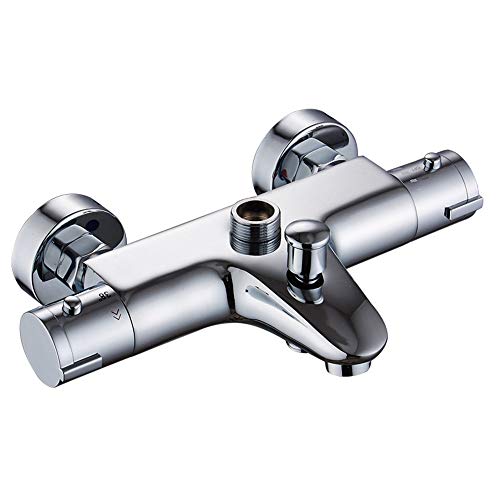 Preisvergleich Produktbild FCX-THERMO Wannenthermostat Badewannenarmatur, Wannenarmatur Thermostat aus 59 Messing, Mischbatterie Dusche Thermostat 20-50, mit 2 Funktionen Kartusche und Waben Belüfter
