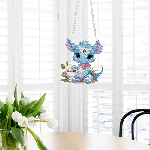 Image of AiYuanzsh Blue Dragon Diamond Art Hanging Pendant Kit, 5D DIY Acrylic Diamond Painting Ornament with Special Shaped Rhinestones, Fantasy Wall or Window Decoration, Unique Handmade Gift for Adults