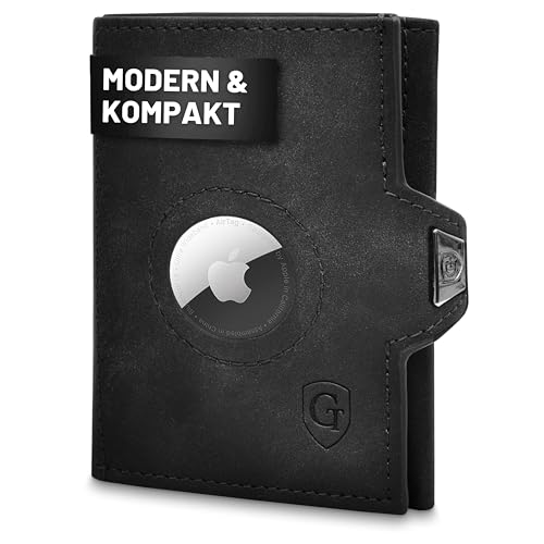 GenTo AirTag Slim Wallet con Monedero y protección RFID NFC, Mini Monedero, Fino y Delgado, Tarjetero, Tarjetero, Tarjetero para Hombre y Mujer, Incluye Caja de Regalo, Negro mate., Mini Münzfach +
