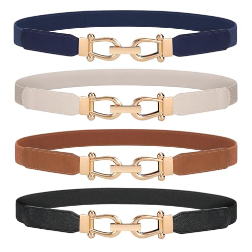 Ceinture élastique fine JasGood avec boucle dorée vintage pour femme