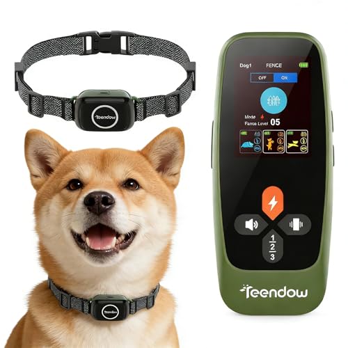 Teendow T800 Pro Wireless Dog Fence, Electric Dog Fence with Remote Control, Waterproof & Rechargeable Shock Collar, HD Display, Training & Bark Control One dog