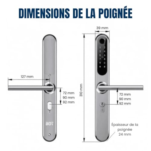 Serrure intelligente TTlock à empreinte et code pour menuiserie 92mm - 3