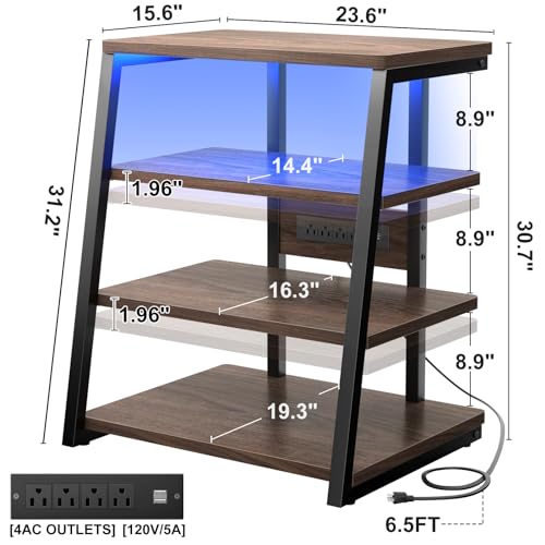 image for Armocity 4-Tier AV Media Stand with Power Strips, Corner TV Stand with