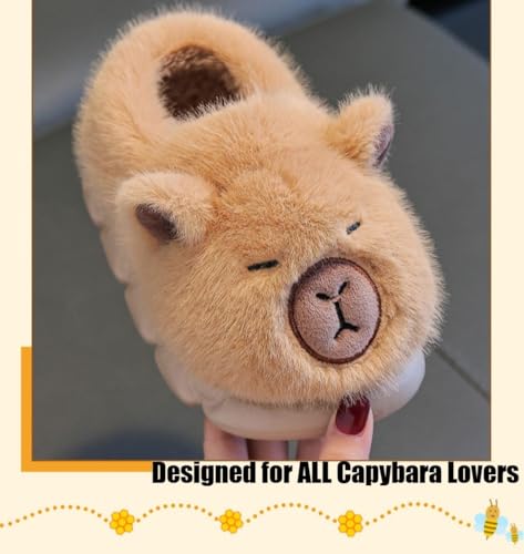 Cute Capybara Slippers for Women Girls Daughters - 2 Keychains & 5 Pairs of Socks Capybara Cartoon Pattern Christmas Gift Set, Fluffy House Slippers Warm Fuzzy Cotton Indoor Comfort Wear Slides4