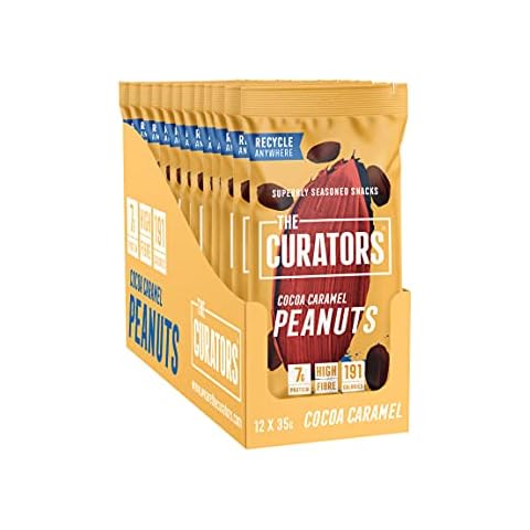 THE CURATORS Peanuts, Cocoa Caramel, 35g (12 Packs) Vegan High Fibre Protein Gluten Free Sweet Snack Cover