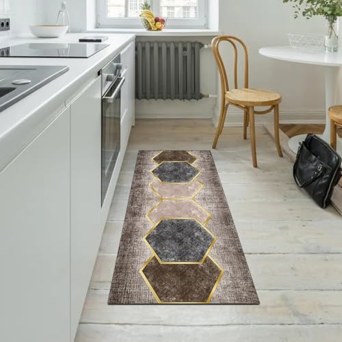 Alfombra para pasillo moderna lavable marrón 80x120 decorativa 5