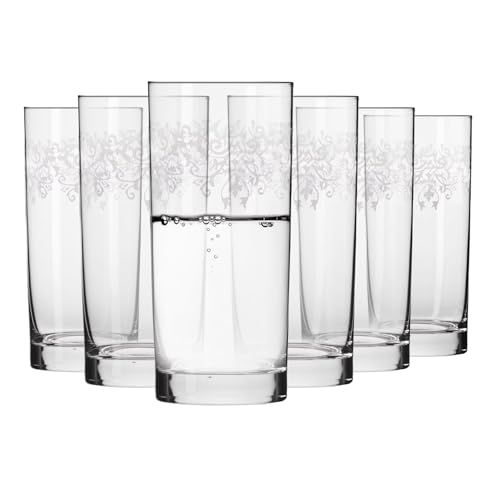 Krosno – Longdrinkgläser 370 ml – 6er Set – Krista Deco Kollektion – Bleifreies Kristallglas – Elegantes Design...