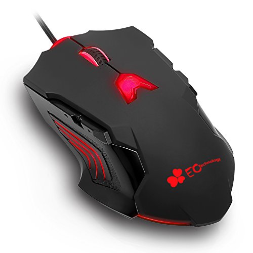 EC Technology® 8200 DPI Laser Gaming Mouse for Pc, 8 Programmable Buttons, 6 Adjustable DPI Levels, 5 Savable Configuration Files, Omron Micro Switches, Gold-plated Copper Braided Wire, Ergonomic Wired Scroll USB Optical Game Mice Perfect for Most Gamers - Black