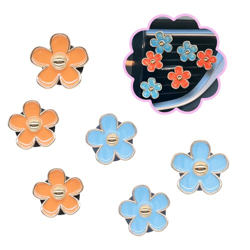 Image of ORIESSE Flower Car Accessories,6pcs Daisy Car Air Freshener Vent Clips,3.3cm /3cm Blue Orange Flowers Decor,Refillable Diffusers for Women
