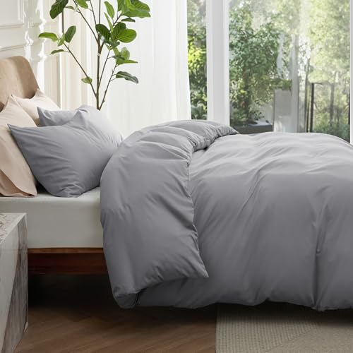 Bedsure Double Duvet Cover Set - Brushed Microfiber Bed Cover Set with Zipper Closure, Quilt Bedding Cover with 2 Pillowcases, Light Grey - Image 6