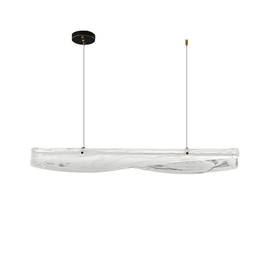KXEcoLife LED Scandinavian full copper long chandelier, Italian minimalist cloudy glass modern monogram for dining room bar light,Black,120cm