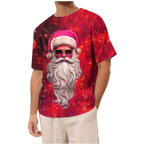 Camisetas de manga corta para hombre, diseño de gnomo de Navidad Y2K, estampado vintage de Papá Noel, camiseta de manga corta para hombre, transpirable, cuello redondo, rosso, M