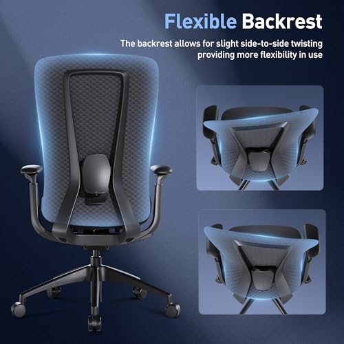 COLAMY Ergonomic Mesh Office Chair, Computer Executive Desk Chair, Ergonomic Office Chair Lumbar Support with Flexible Backrest, Slide Seat, Blackgrey