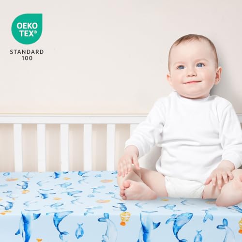 Image of david's kids 3 Pack Fitted Crib Sheets, Ultra Soft Breathable Comfortable Baby Sheet Set for Boys Girls Neutral, 28x52 Inch Fits Standard Crib and Toddler Mattresses, Whale