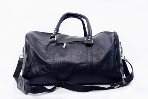 Handcrafted Leather Duffle Bag Multiple Pockets & Compartments Adjustable Shoulder Strap Bag For Men & Women Travel Use (Black)2
