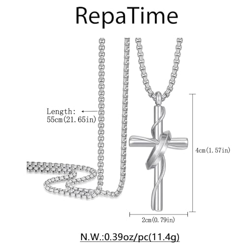 Cross Necklace for Men, Stainless Steel Christian Cross Pendant Necklaces for Men, Silver Chain Necklace for Men, Fade-Resistant, Stylish Jewelry Gift for Him