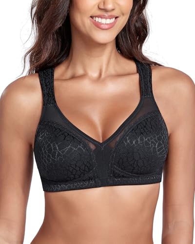 Lemorosy Women's Plus Size Full Coverage Non Padded Wireless Minimizer Bra -Comfort and Double Support (36C, Black)
