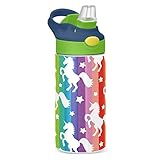Rainbow Stripe Unicorn Star Kids Water Bottle, BPA-Free Vacuum Insulated Stainless Steel Water Bottl