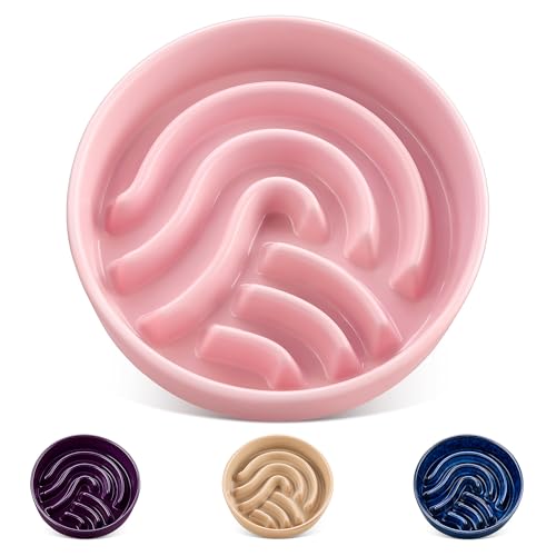 vancasso Slow Feeder Dog Bowl 1.5 Cup Ceramic Slow Feeding Food Dish for Small and Medium Breed Puzzle Dog Food Bowl for Fast Eater Pink