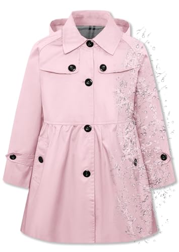 Betusline Girls Rain Jackets Lightweight Waterproof Hooded Trench Coat Windbreaker Raincoats for Girls Waterproof-Pink 3-4T