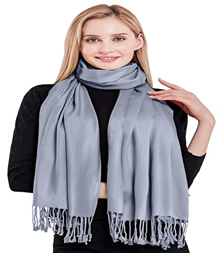CJ Apparel Cadet Grey Blue Grey Gray Solid Color Tassels Design Nepalese Shawl Scarf Wrap Stole Throw Head Wrap Pashmina Hand Made in Nepal New4