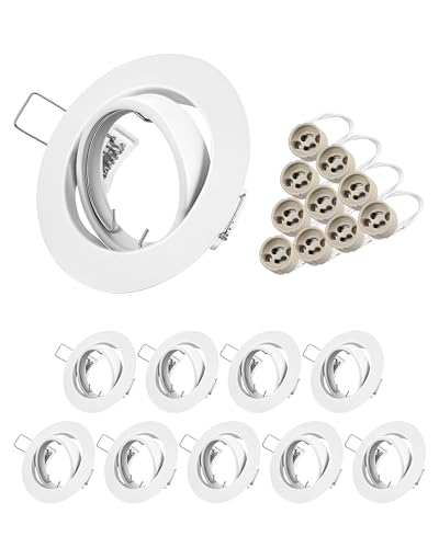 EDISHINE 10 Pack GU10 Downlights for Ceiling, Round Brushed Metal Frame, Recessed Spotlights Fitting, GU10 Light Mounting Frame Trim Ring, 90mm Bulb Light Fitting, White